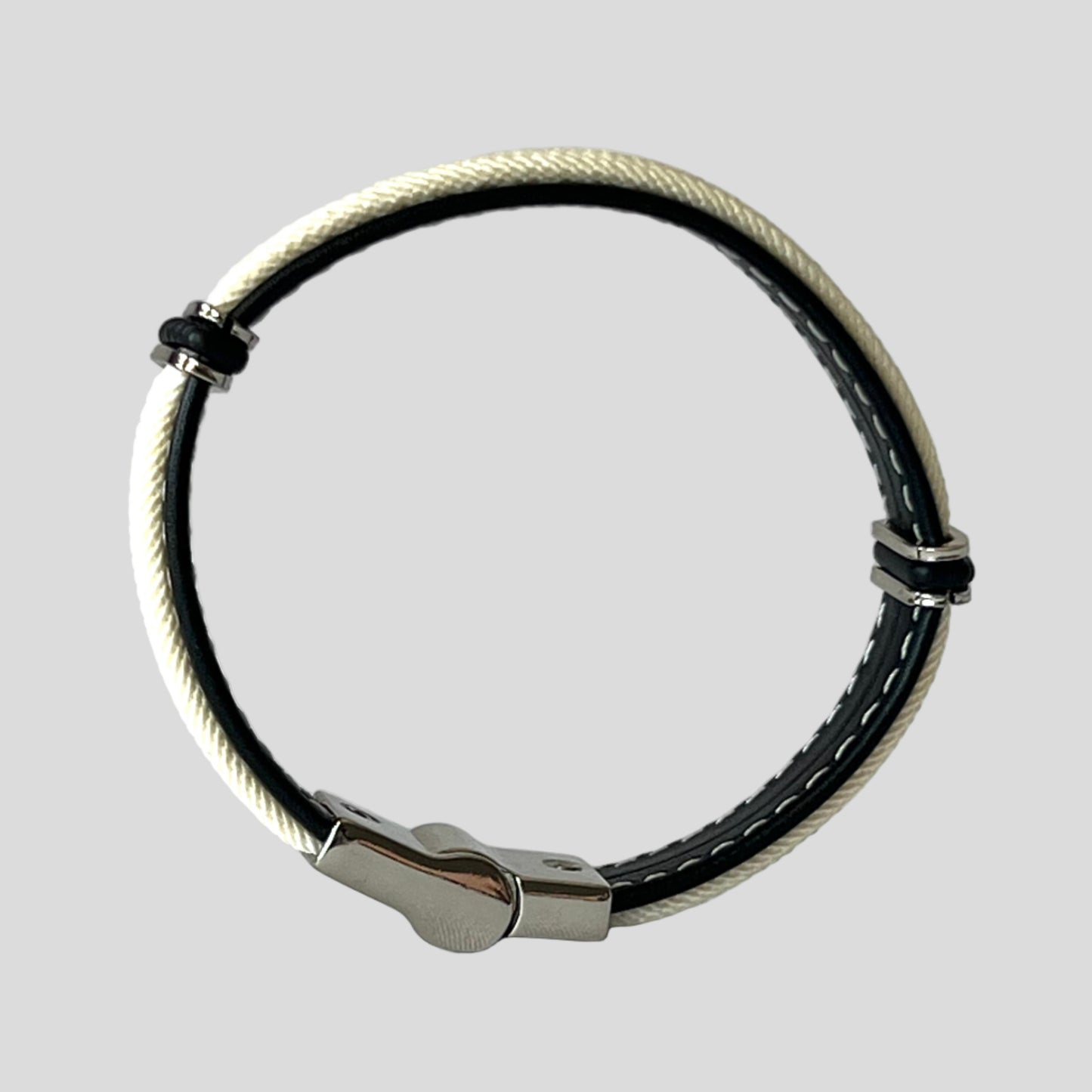 Black Leather & Cream Rope Bracelet — Mário Britto