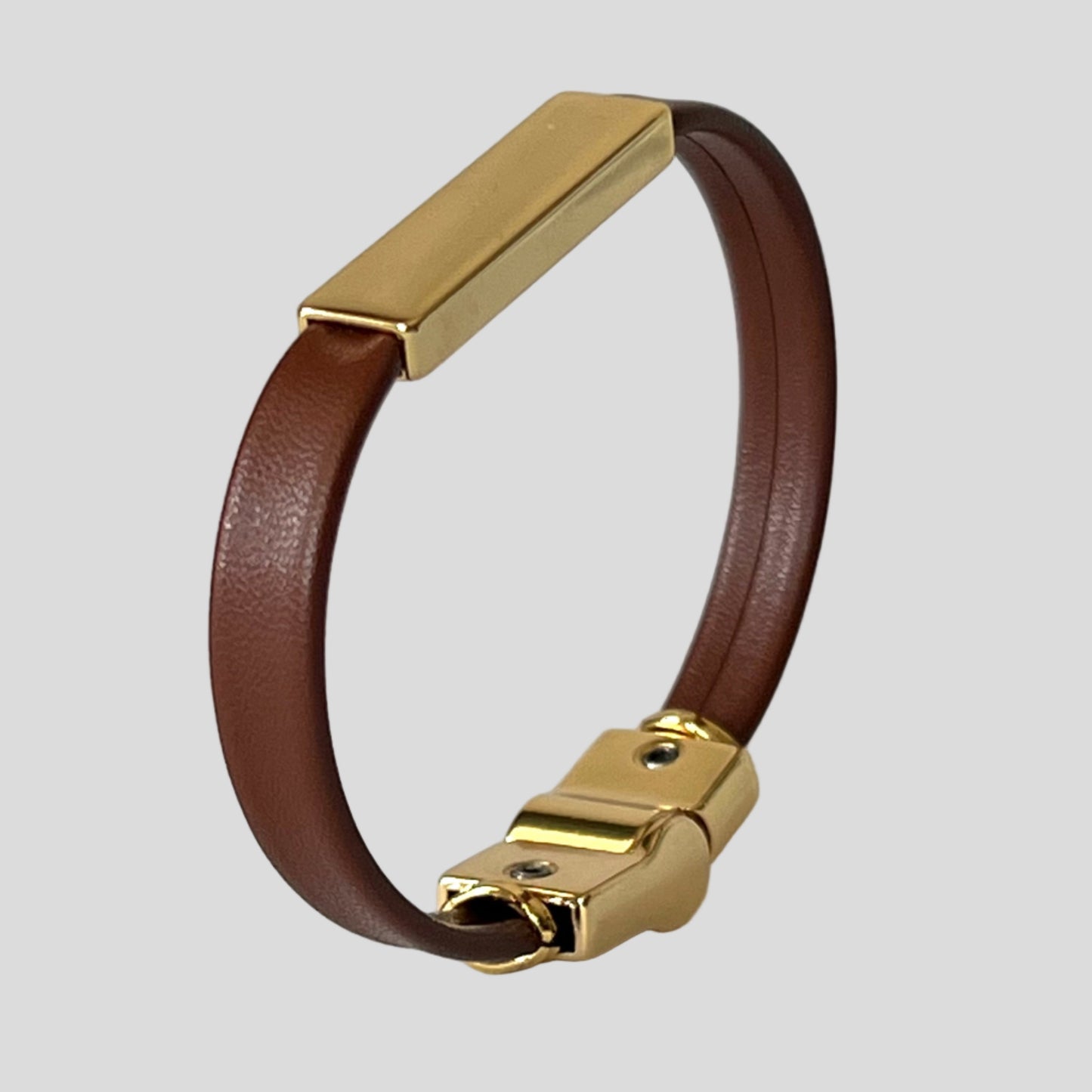 Carmel and Gold Leather Bracelet - Mário Britto