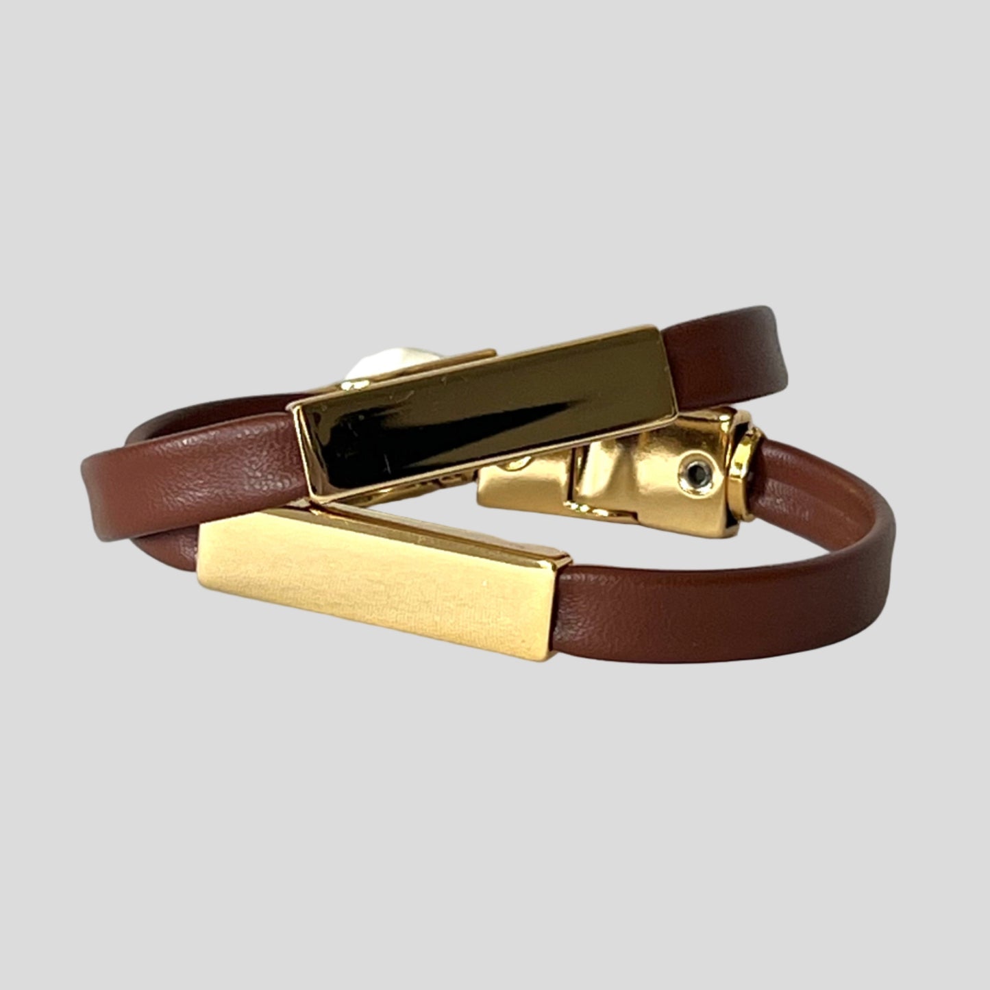 Carmel and Gold Leather Bracelet - Mário Britto