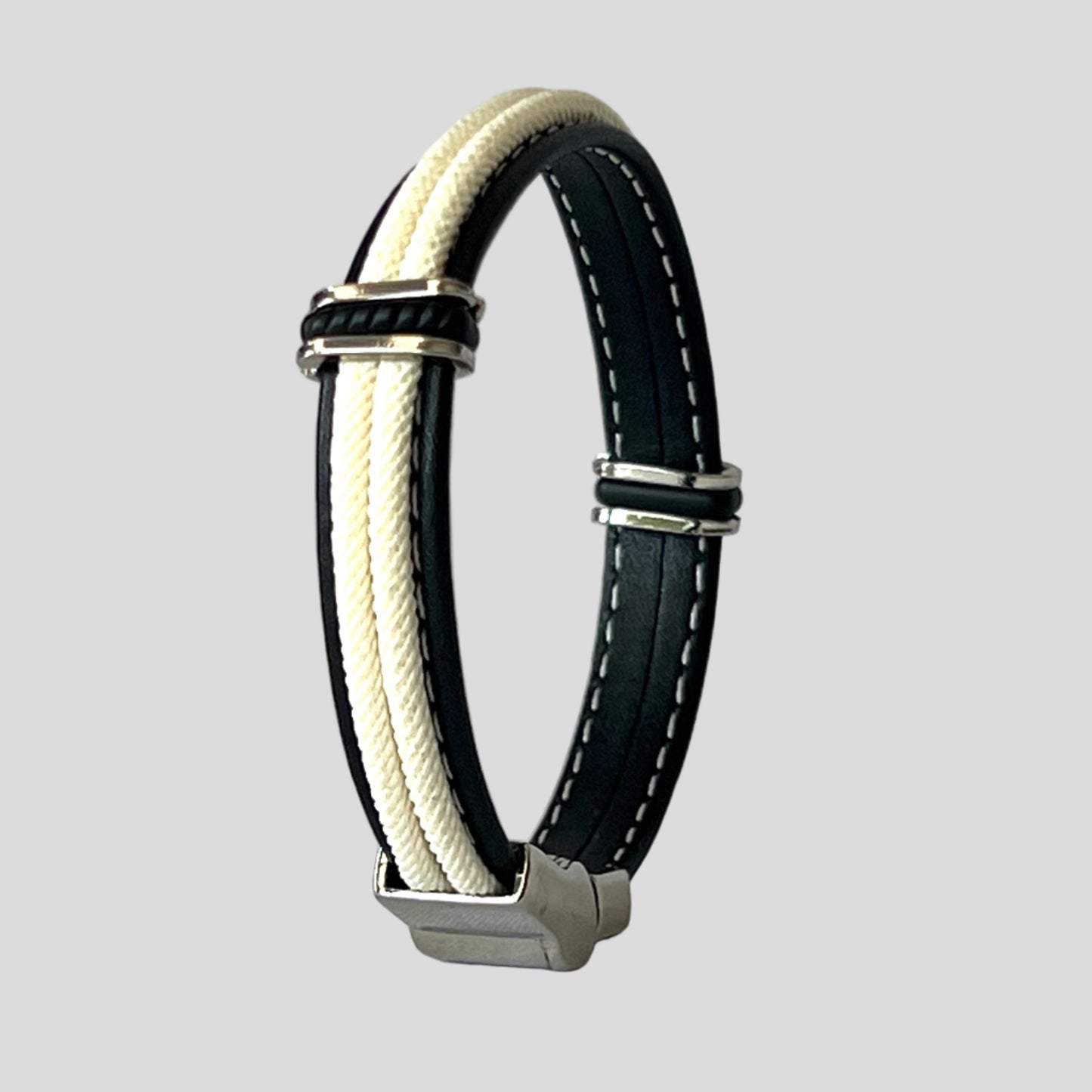 Black Leather & Cream Rope Bracelet  — Mário Britto