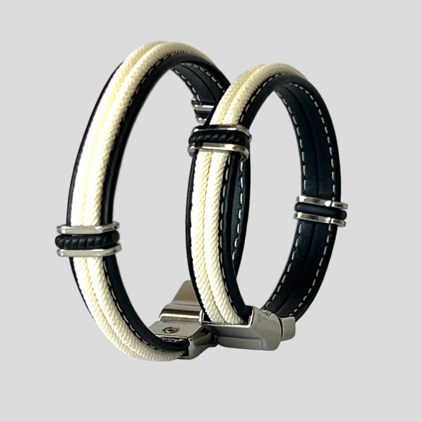 Black Leather & Cream Rope Bracelet  — Mário Britto