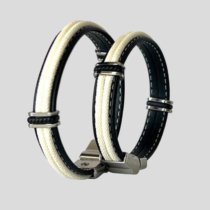 Black Leather & Cream Rope Bracelet  — Mário Britto