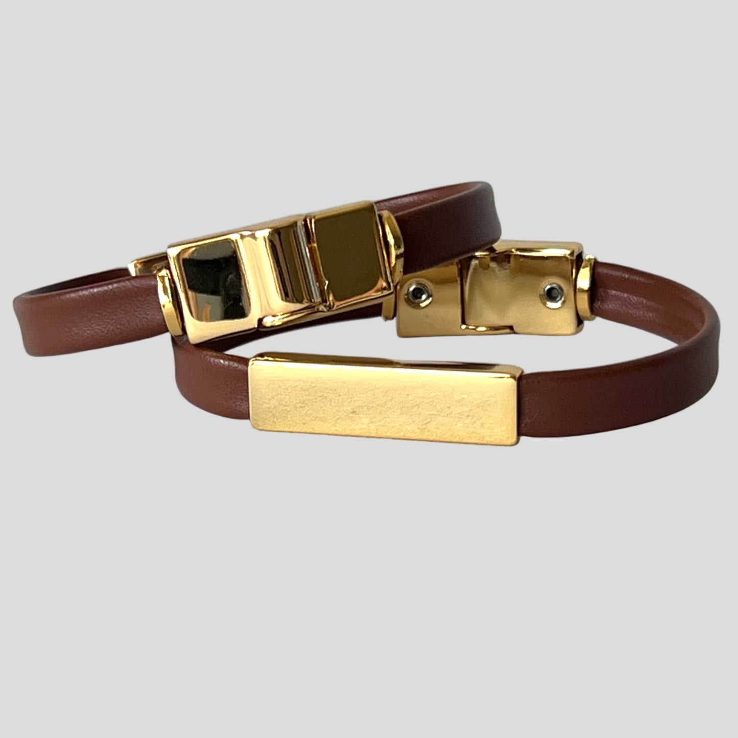 Carmel and Gold Leather Bracelet - Mário Britto