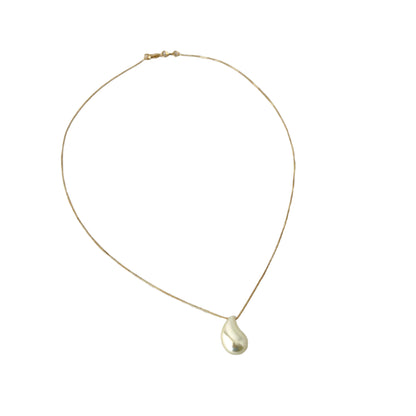 Box Chain Pearl Teardrop Charm Necklace