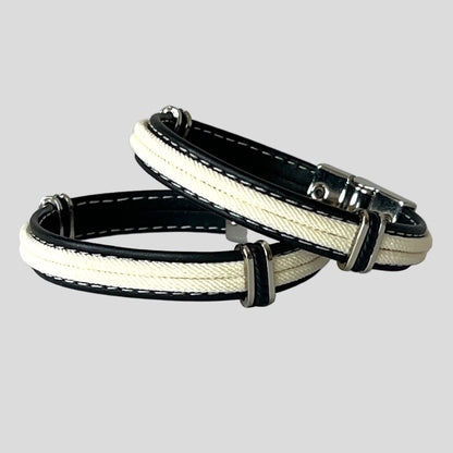 Black Leather & Cream Rope Bracelet  — Mário Britto