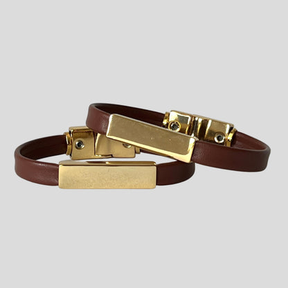 Carmel and Gold Leather Bracelet - Mário Britto